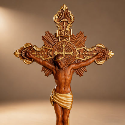 St. Benedict Exorcism Cross wood carved - Bless you and your family