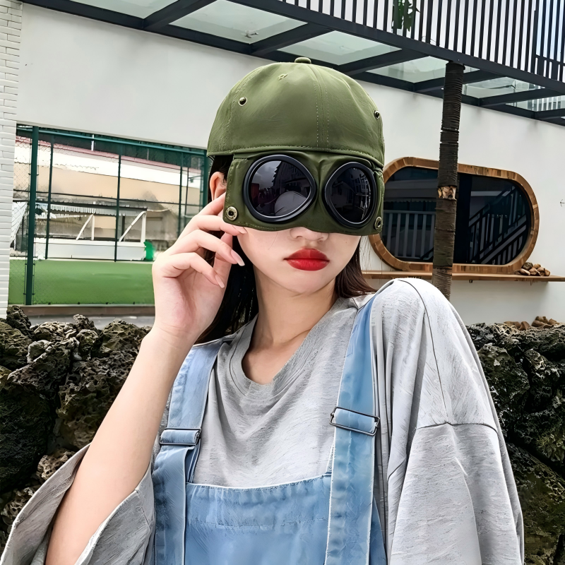 Pilot Goggle Baseball Cap, Retro Sunglasses Peaked Cap Street Sun Hat