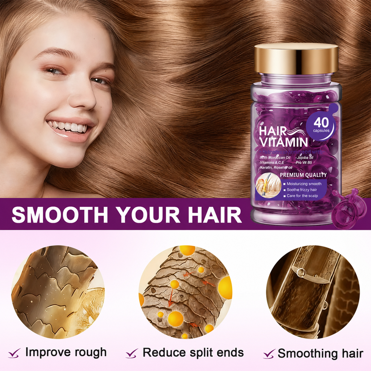 Hair Vitamin Capsules with Violet & Argan Oil for Frizz Control