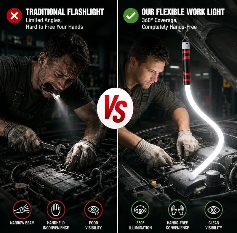 Bendable LED Flashlight Stick – 27" Flexible Rechargeable Waterproof LED Work Light, High Lumen Hands-Free Inspection Light for Car Repair, Under Hood, Garage, Mechanic, DIY, Party, Camping & Emergency Roadside