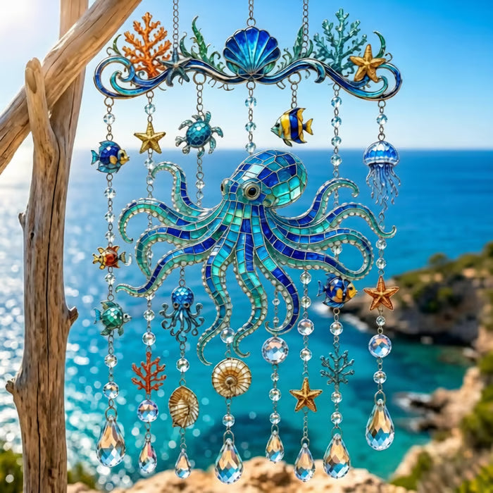 🌊Ocean-Themed Crystal Wind Chime – ✨Bring the Ocean Glow to Your Garden