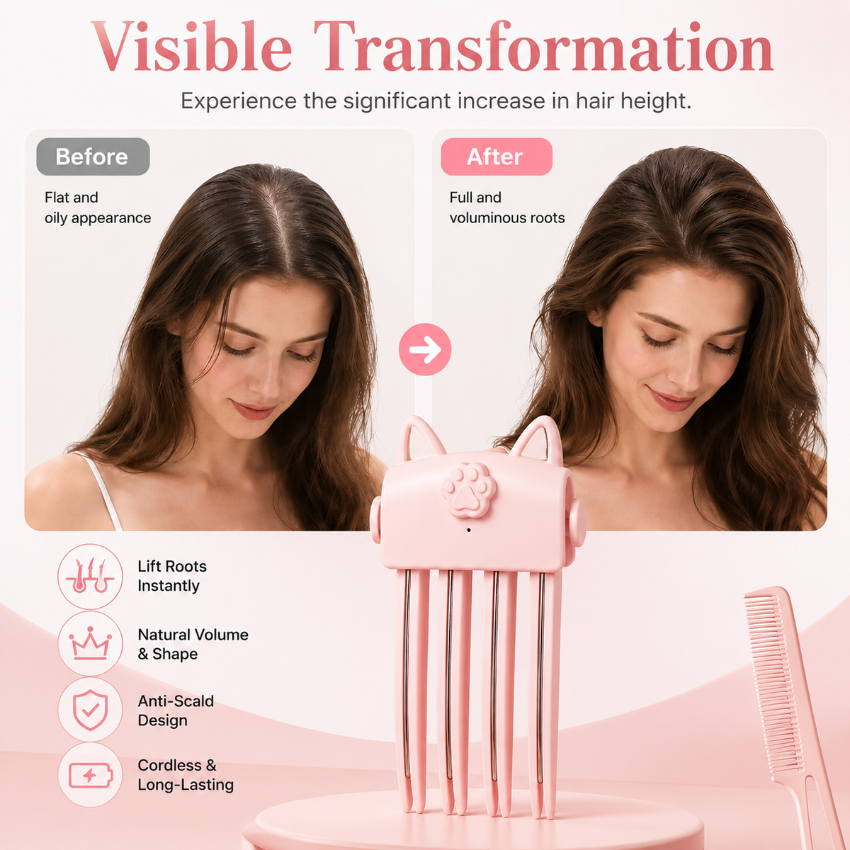 📢50% OFF !! ⏰Wireless Heated Volumizing Root Lift Clip - Salon Crown Volume Styling Tool for Fine Flat Hair