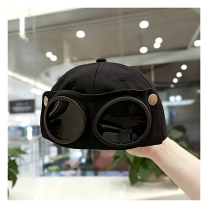 Pilot Goggle Baseball Cap, Retro Sunglasses Peaked Cap Street Sun Hat
