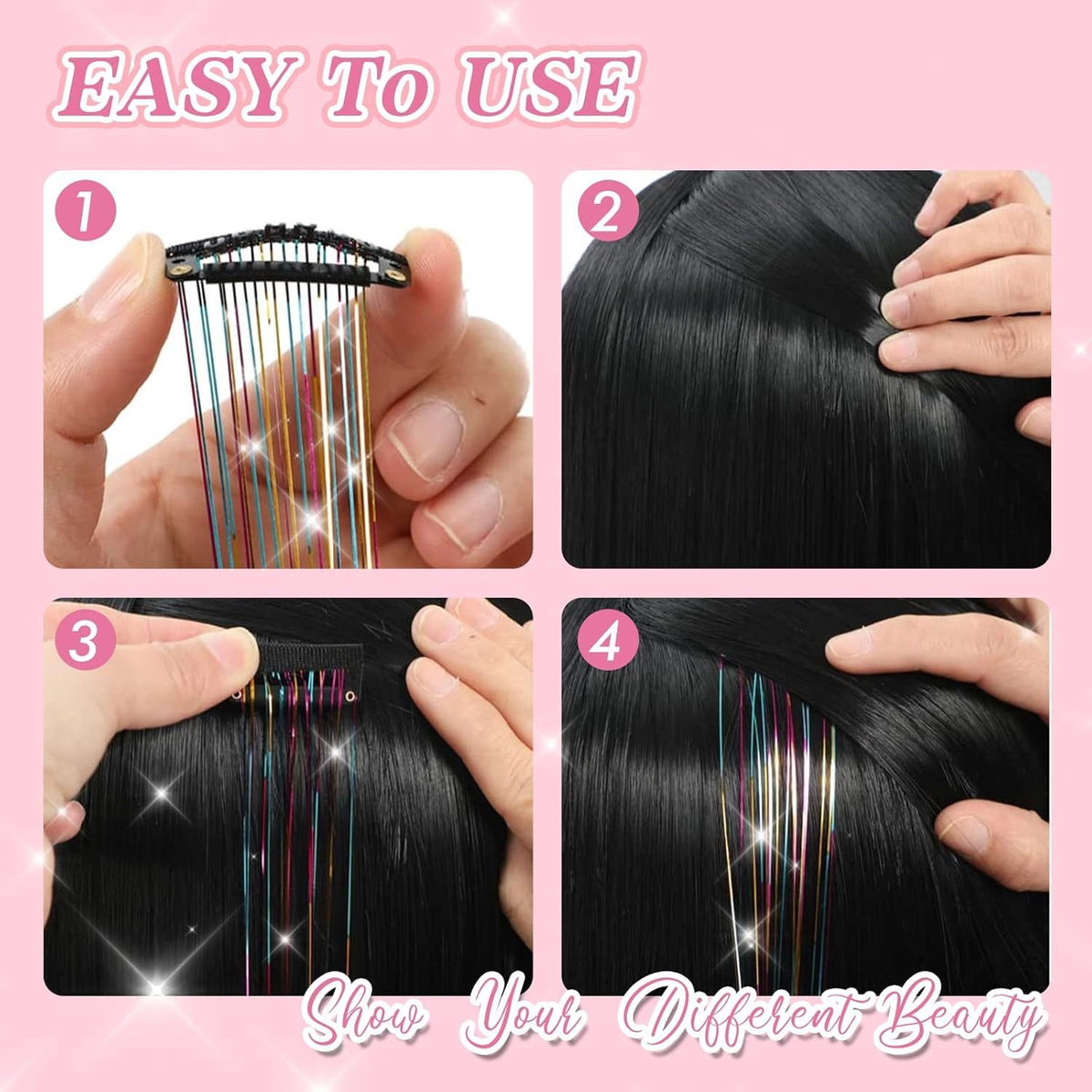 🔥Last Day 50% OFF✨Clip-in Tinsel Hair Extensions (A set of 12 pieces)