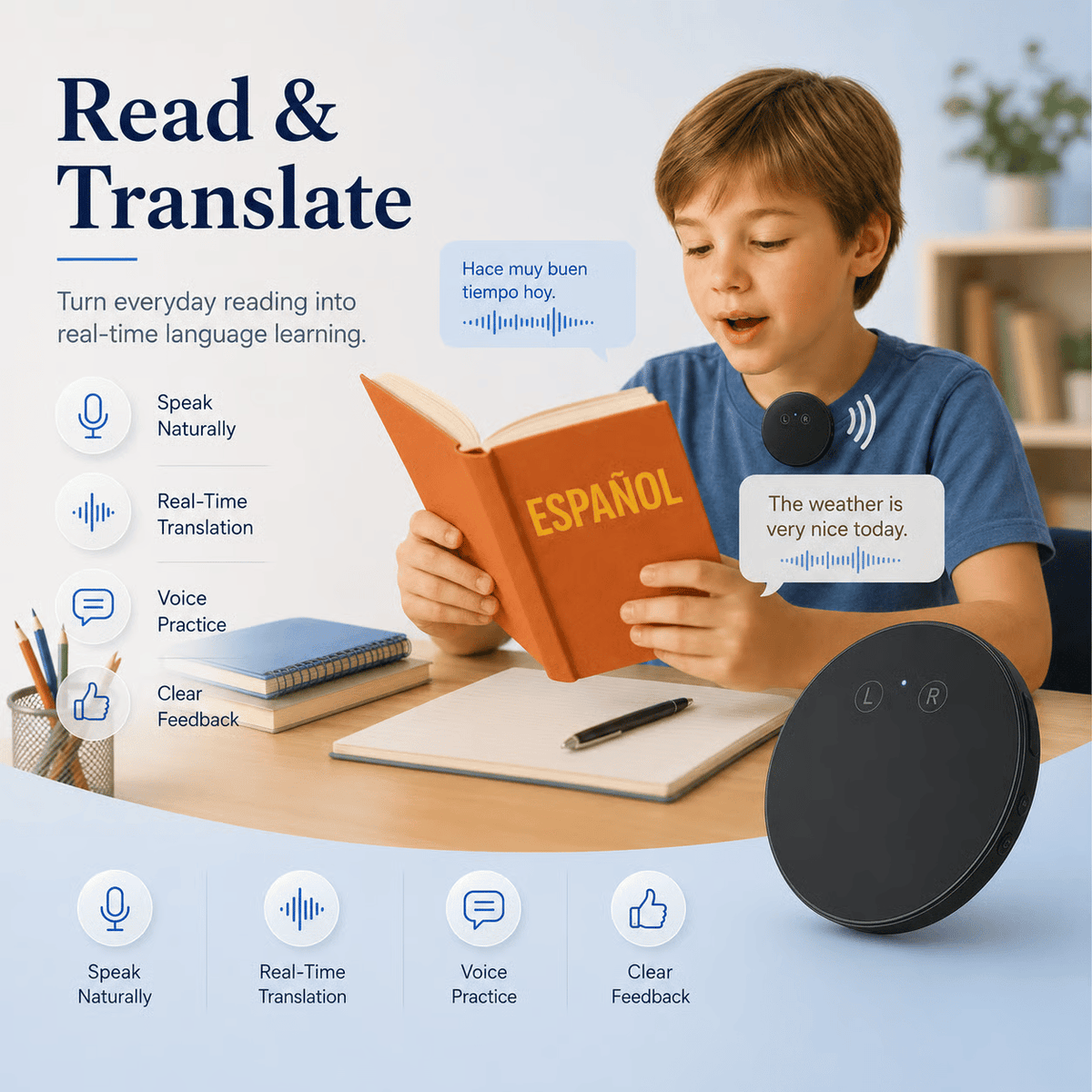 Spanish & English Practice Companion – Supports 108 Languages