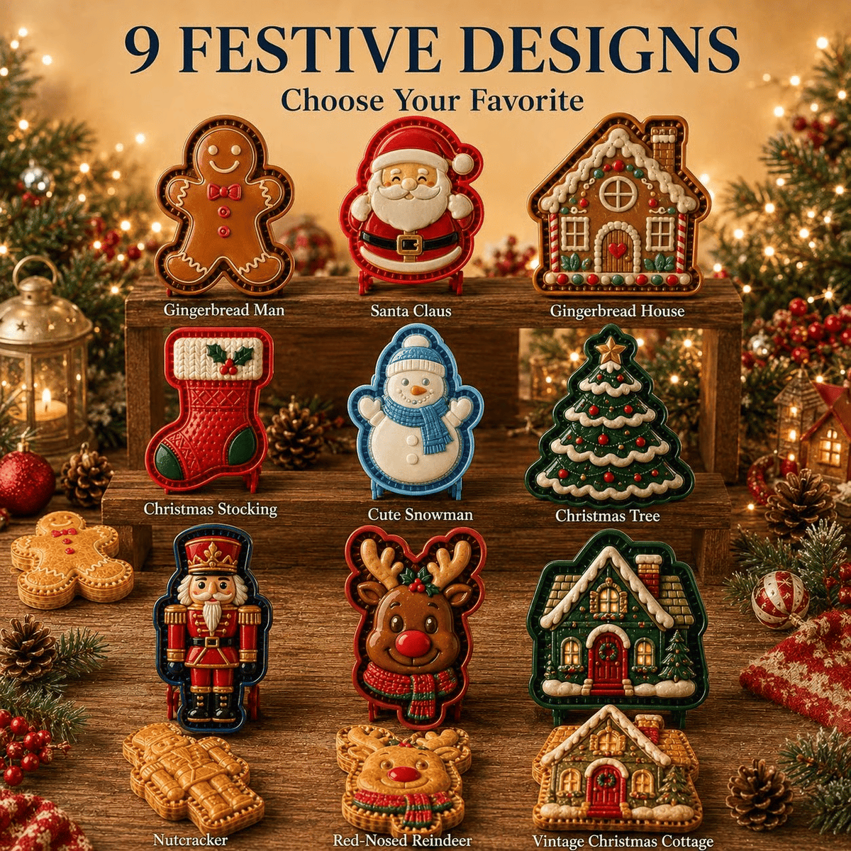 🎄LAST DAY SALE Only $9.99!!🍪Christmas Baking Moulds – 9Festive Designs 🎄
