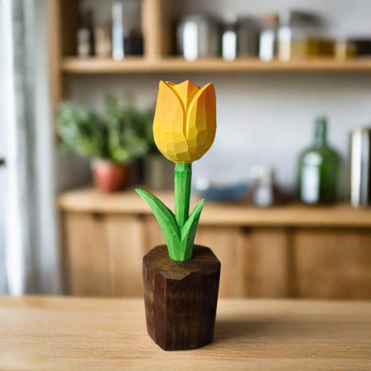 Tulip Hand-Carved Wooden Flower With Gift Box Packing