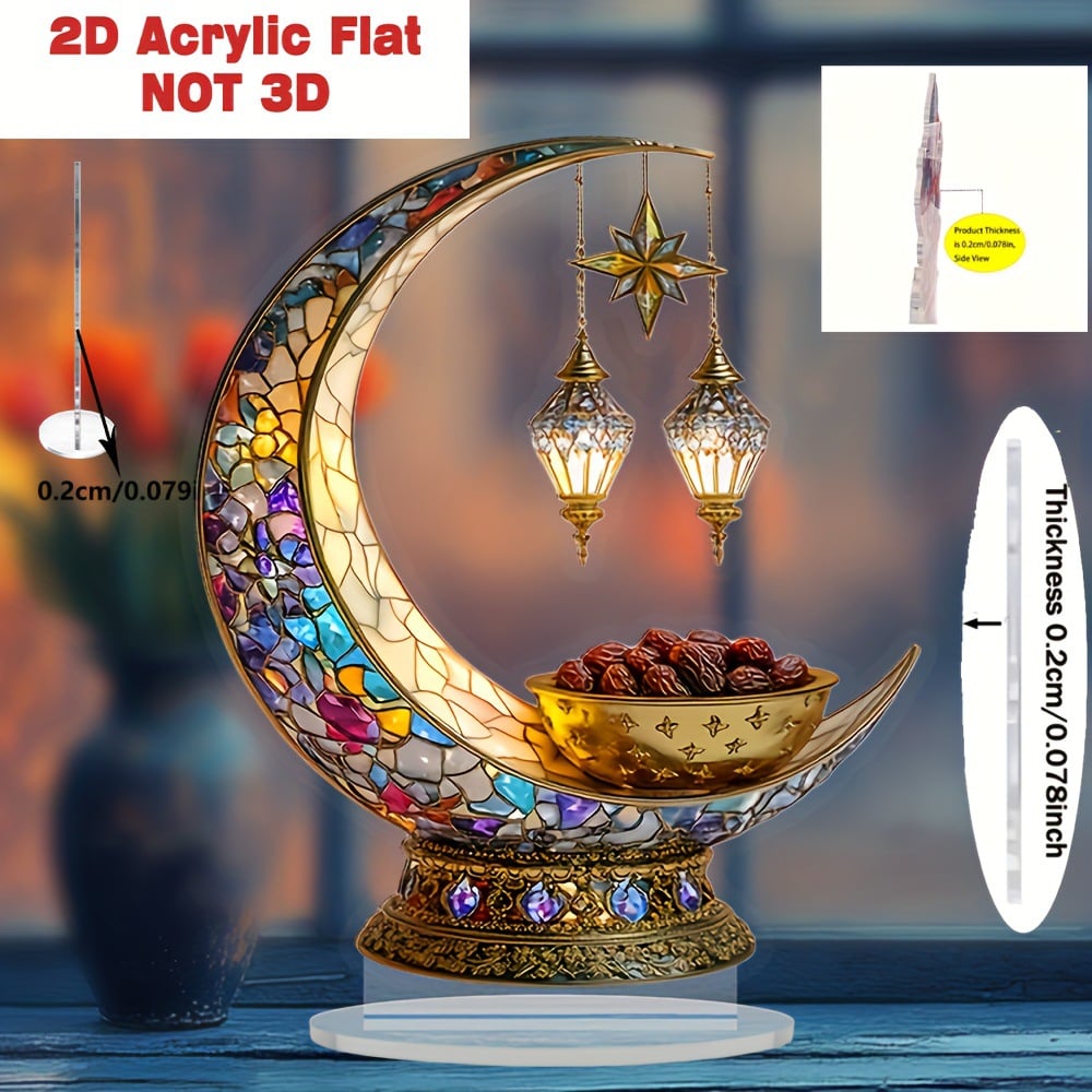 🌙Islamic Elegant Crescent Moon & Lantern Desktop Ornament(Single-sided printing and double-sided viewing)