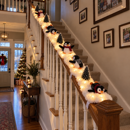 🔥Hot Sale 40% OFF🔥Playful Penguin Snowy Stair Railing Decor