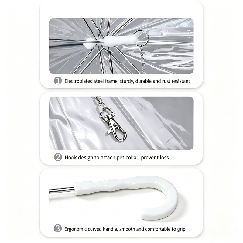 Pet Umbrella with Leash Chain, Waterproof Dog Walking Rain Umbrella