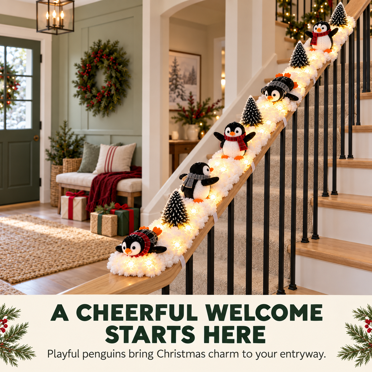 🔥Hot Sale 40% OFF🔥Playful Penguin Snowy Stair Railing Decor