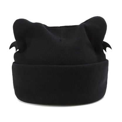 🔥Last Day 49% OFF - 🖤🦇Gothic Cat Ear Beanie with Punk Chain & Bat Charm