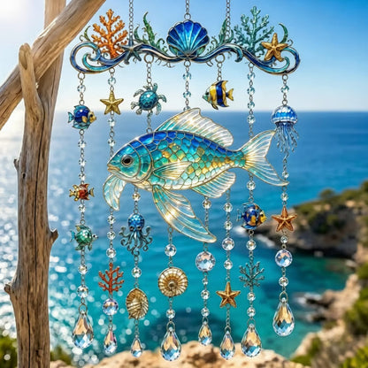 🌊Ocean-Themed Crystal Wind Chime – ✨Bring the Ocean Glow to Your Garden