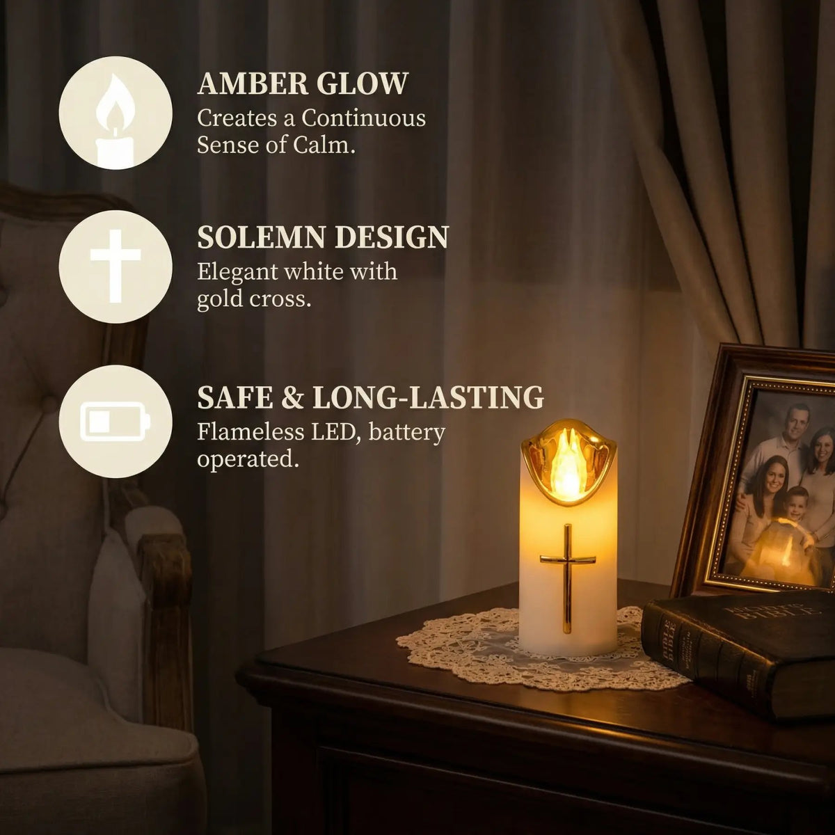 🕯️Flameless Pillar LED Candle with Gold Cross✝️Set of 2