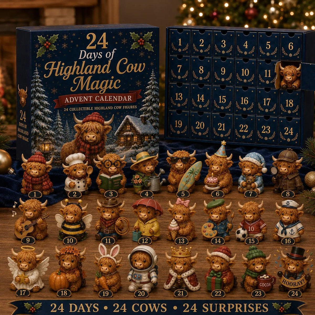 ⏳ Last Day 50% OFF – 🐮 24 Days of Highland Cow Advent Calendar | 24 Unique Highland Cow Characters with Different Outfits, Hobbies & Personalities for a Cozy Christmas Countdown 🎄