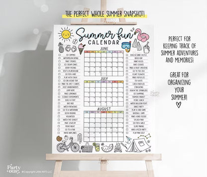 🌞 Summer Fun Bucket List Calendar Poster | Kids Summer Activity Tracker