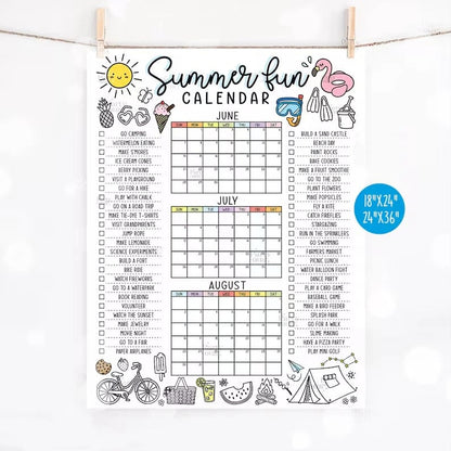 🌞 Summer Fun Bucket List Calendar Poster | Kids Summer Activity Tracker