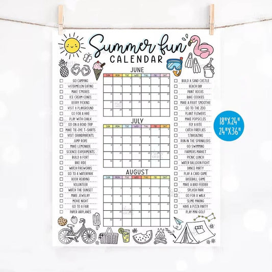 🌞 Summer Fun Bucket List Calendar Poster | Kids Summer Activity Tracker