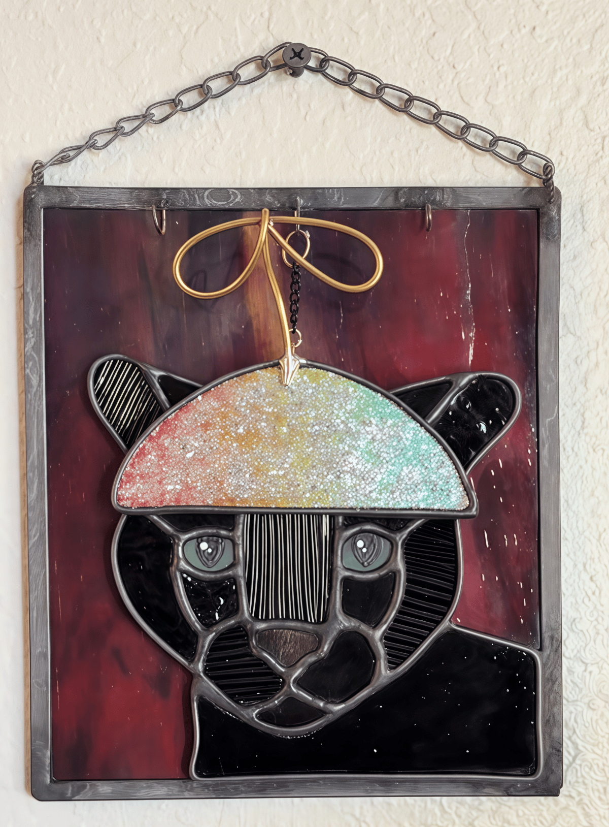🔥Last Day 49% OFF -  🐆✨Stained Glass Black Cat Suncatcher Window Hanging Decor, Interchangeable Hat Design