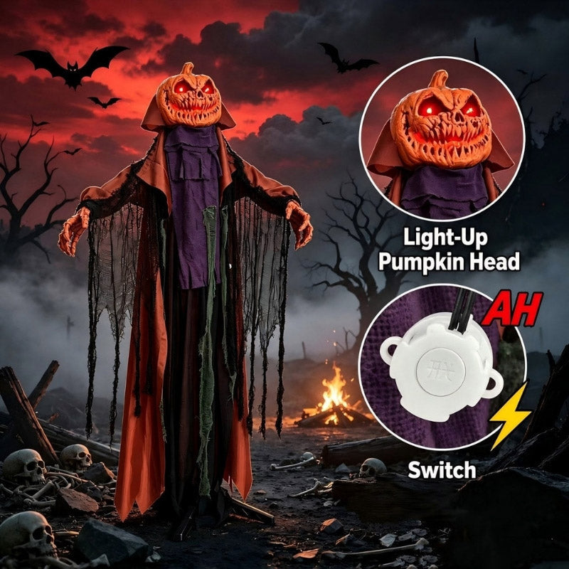 6.6FT Halloween Pumpkin Ghost with Red Glowing Eyes, Plays Sounds & Swings