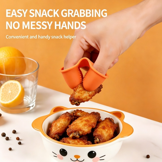 Silicone 3-Finger Snack Grabber, Anti-dirty & Heat Resistant Finger Cover, Non-slip Cooking Food Clip