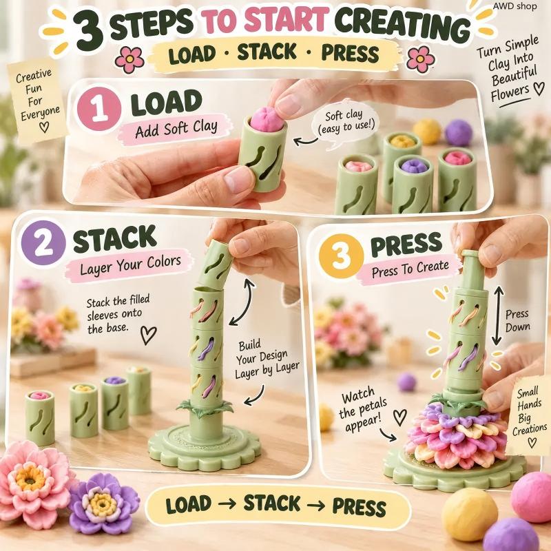 Modular Clay Bloom Maker DIY Polymer Clay Flower Shaping Tool Set for Handmade Floral Crafts