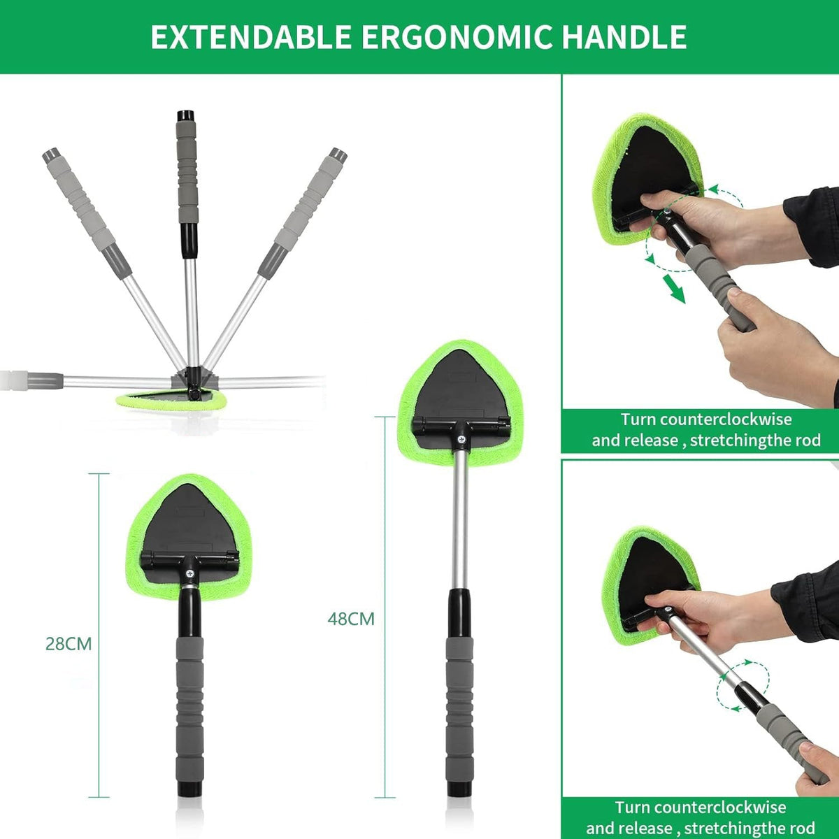 💥 💥 🔥 Windshield Cleaning Tool, Microfiber Car Window Cleaner with 4 Reusable and Washable Microfiber Pads and Extendable Handle