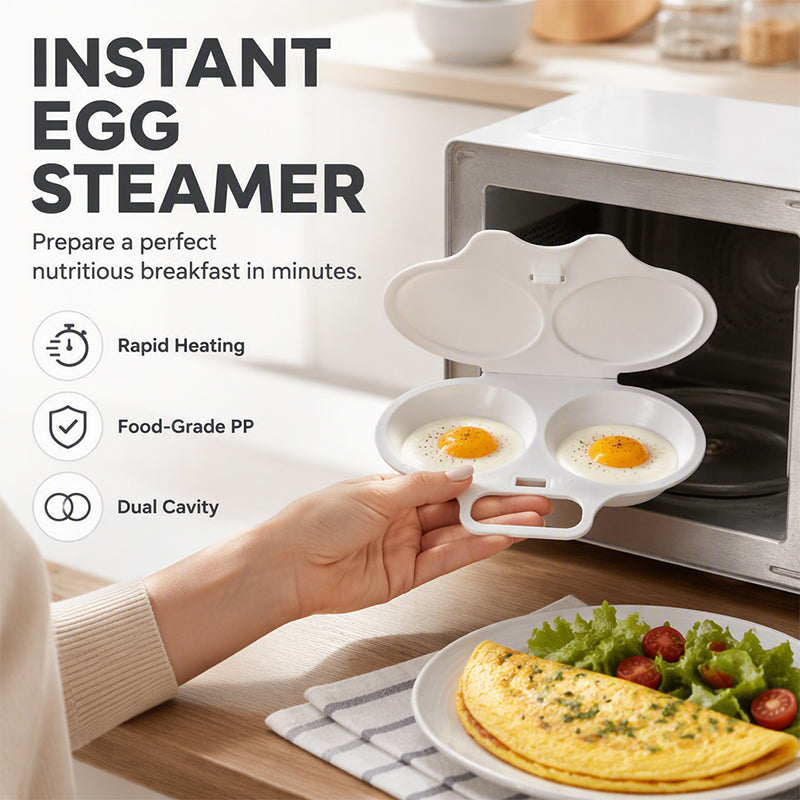 🥚✨! Dual Cavity Microwave Egg Poacher – Quick oil‑free cooking, food‑grade PP & versatile. Perfect for busy mornings – healthy breakfast in minutes! ⚡🍳