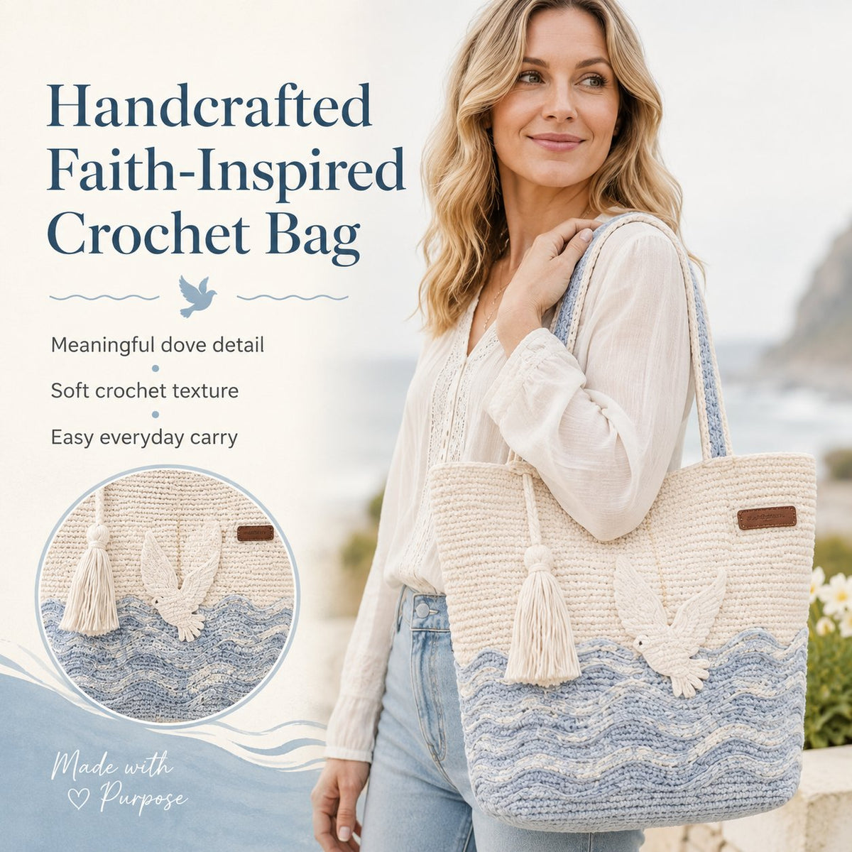 🔥Last Day 49% OFF - ✝️Handcrafted Faith-Inspired Dove Crochet Shoulder Bag