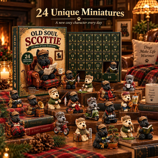 Old Soul Scottie 24-Day Advent Calendar – 24 Adorable Collectible Scottish Terrier Miniatures, Cozy Christmas Countdown
