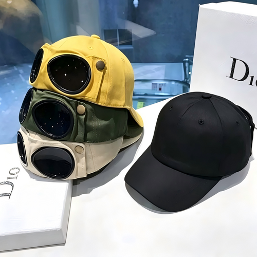 Pilot Goggle Baseball Cap, Retro Sunglasses Peaked Cap Street Sun Hat