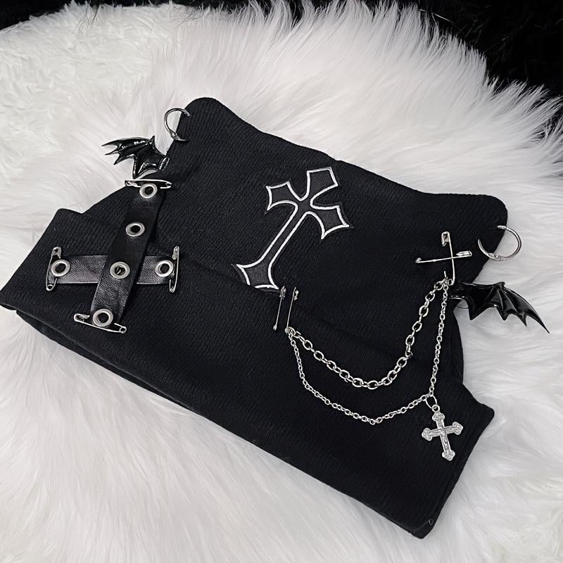 🔥Last Day 49% OFF - 🖤🦇Gothic Cat Ear Beanie with Punk Chain & Bat Charm