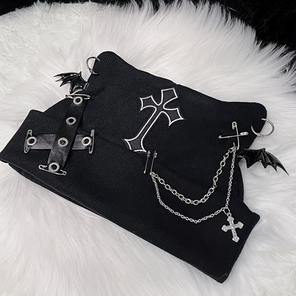 🔥Last Day 49% OFF - 🖤🦇Gothic Cat Ear Beanie with Punk Chain & Bat Charm