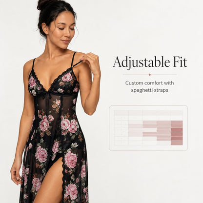 🔥Last Day 49% OFF - Sheer Floral Rose Print Maxi Dress 🎁