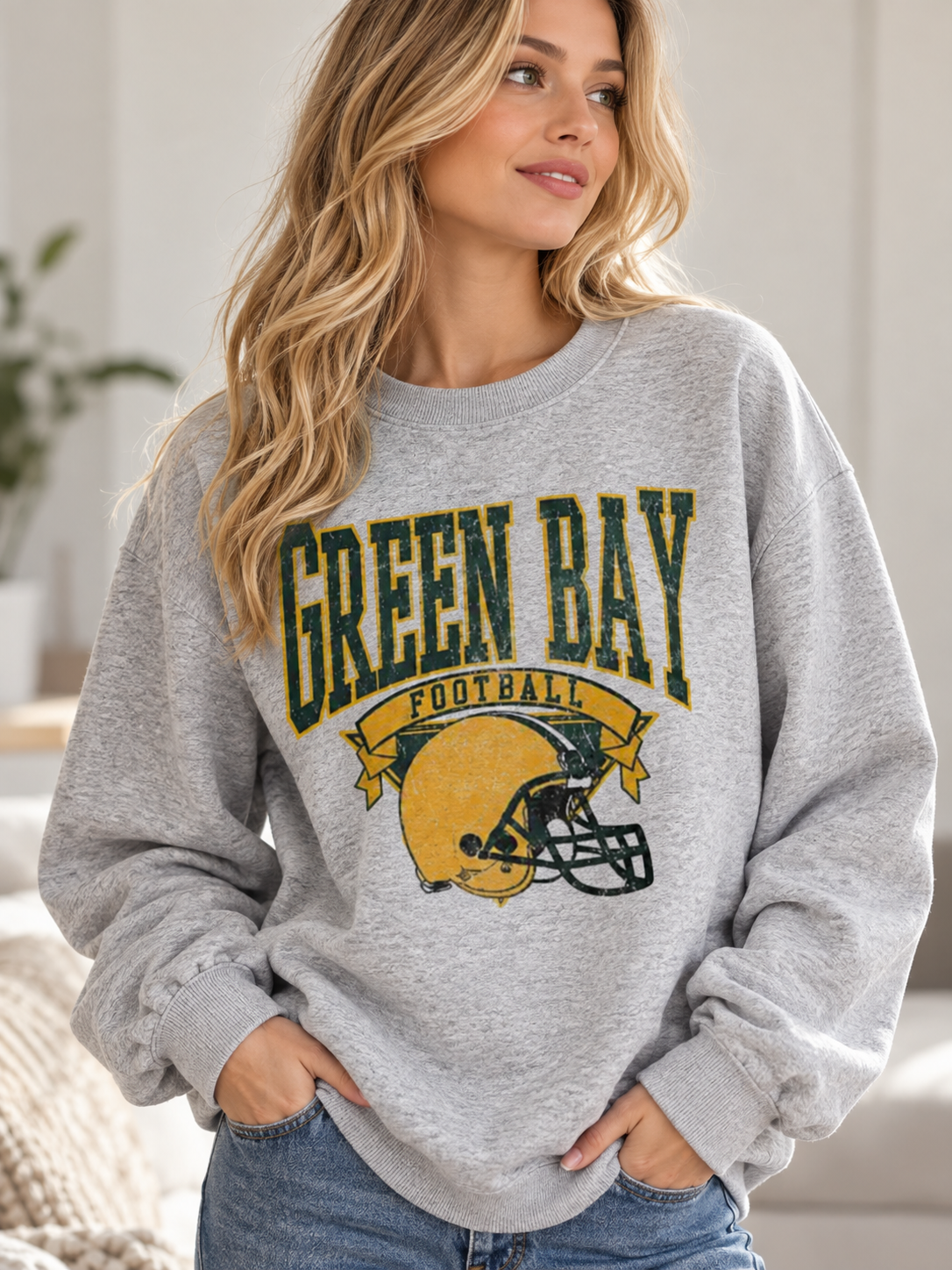Vintage Football Fleece Sweatshirt Hometown Team Sublimation Print Long Sleeve