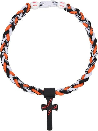✝️Triple-Rope Tornado Baseball Necklace – Cross Charm Pendant with "I CAN DO ALL THINGS PHL4:13"⚾