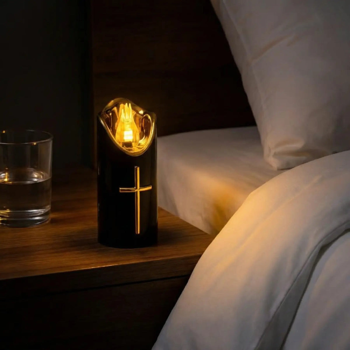 🕯️Flameless Pillar LED Candle with Gold Cross✝️Set of 2