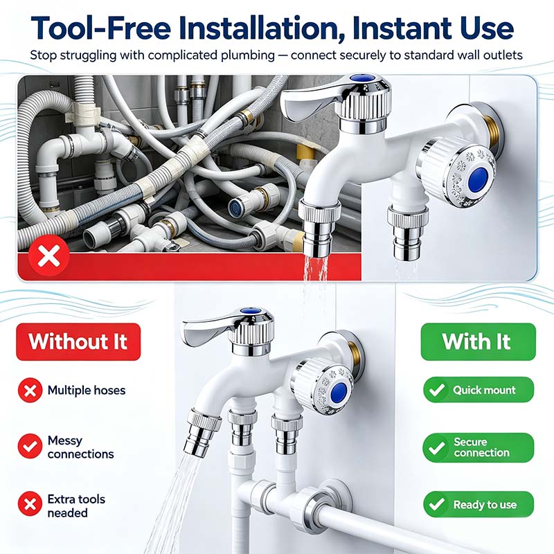 Dual Outlet Washing Machine Plastic Faucet, 1 In 2 Out Water Plastic Tap