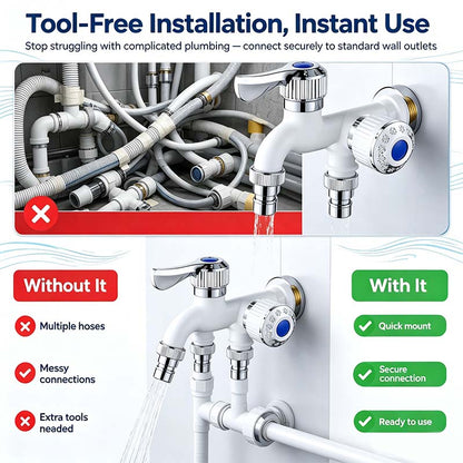 Dual Outlet Washing Machine Plastic Faucet, 1 In 2 Out Water Plastic Tap