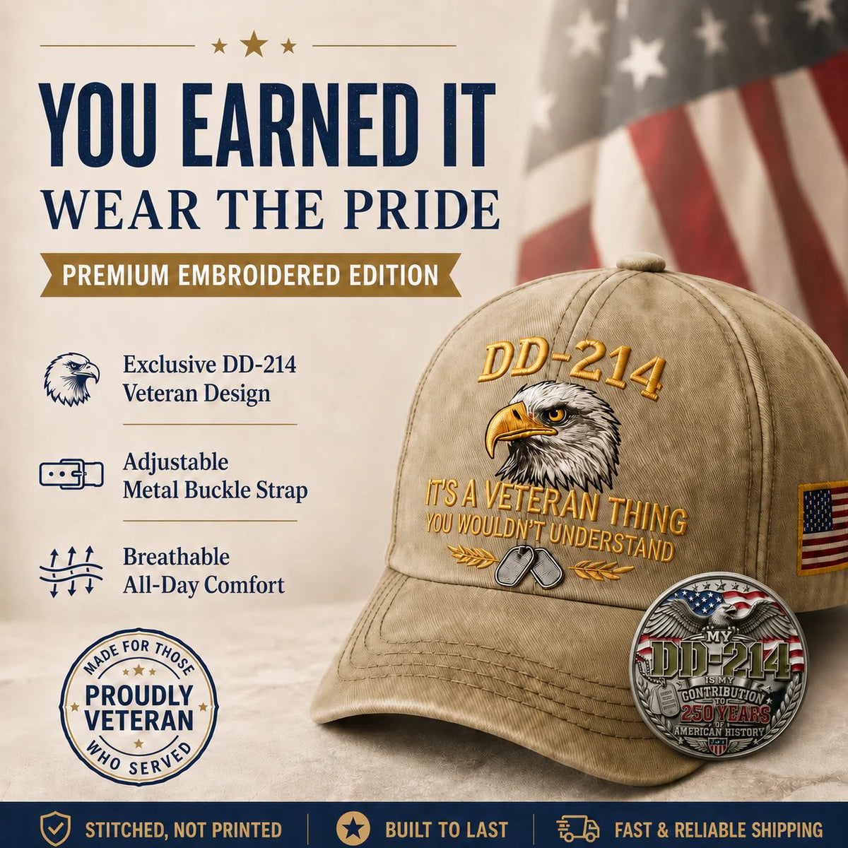 DD-214 Veteran 3D Embroidered Cap - “IT'S A VETERAN THING YOU WOULDN'T UNDERSTAND”🎁