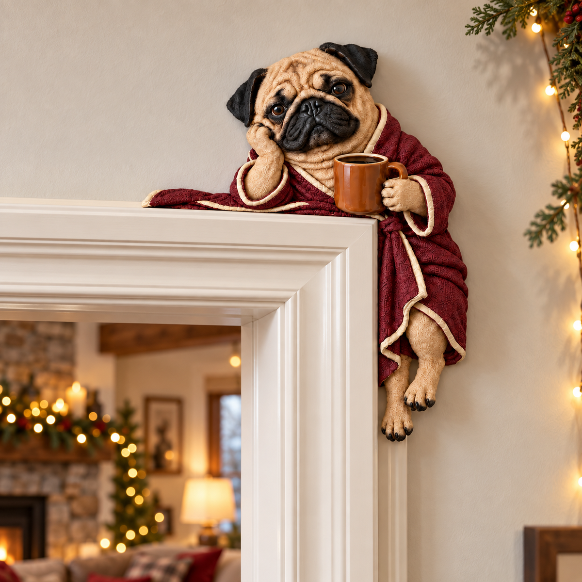🐶Cozy Coffee Pug Door Corner Topper