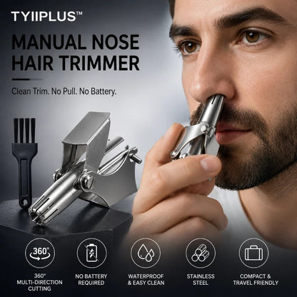 💥 🔥Manual Nose Hair Trimmer – Stainless Steel 360° Trimmer, Waterproof & No Battery Required