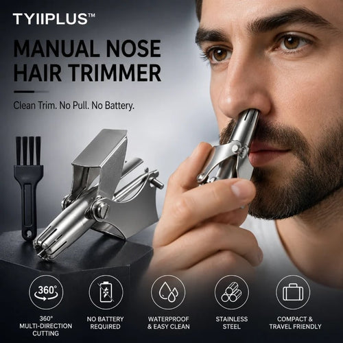 💥 🔥Manual Nose Hair Trimmer – Stainless Steel 360° Trimmer, Waterproof & No Battery Required