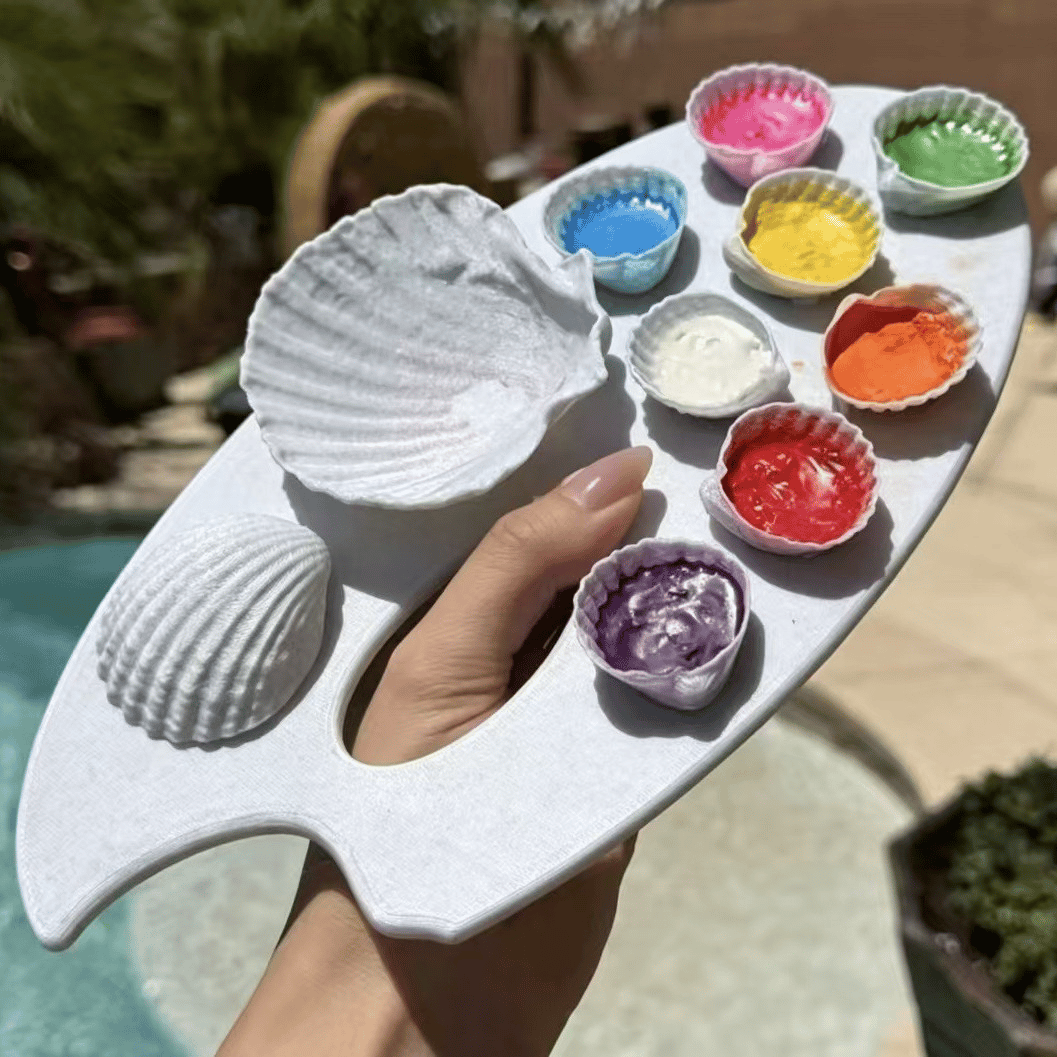 🐚🎨 3D Sea Shell Painting Palette — Aesthetic Artist Palette with Deep Wells for Acrylic, Gouache & Watercolor, Cute Shell-Shaped Mixing Tray for Desk Decor