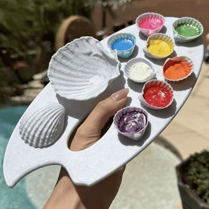 🐚🎨 3D Sea Shell Painting Palette — Aesthetic Artist Palette with Deep Wells for Acrylic, Gouache & Watercolor, Cute Shell-Shaped Mixing Tray for Desk Decor