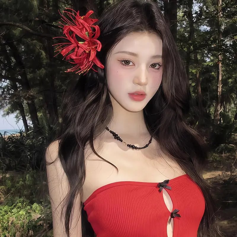 🔥Last Day 49% OFF - 🌹🔥Gothic Red Spider Lily Flower Hair Clips with Tassel