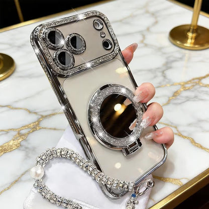 ✨💎Sparkling Diamond Women's Phone Case with Mirror & Stand for iPhone 12/13/14/15/16/17 Pro Max,17Air,14/15/16 Plus💖