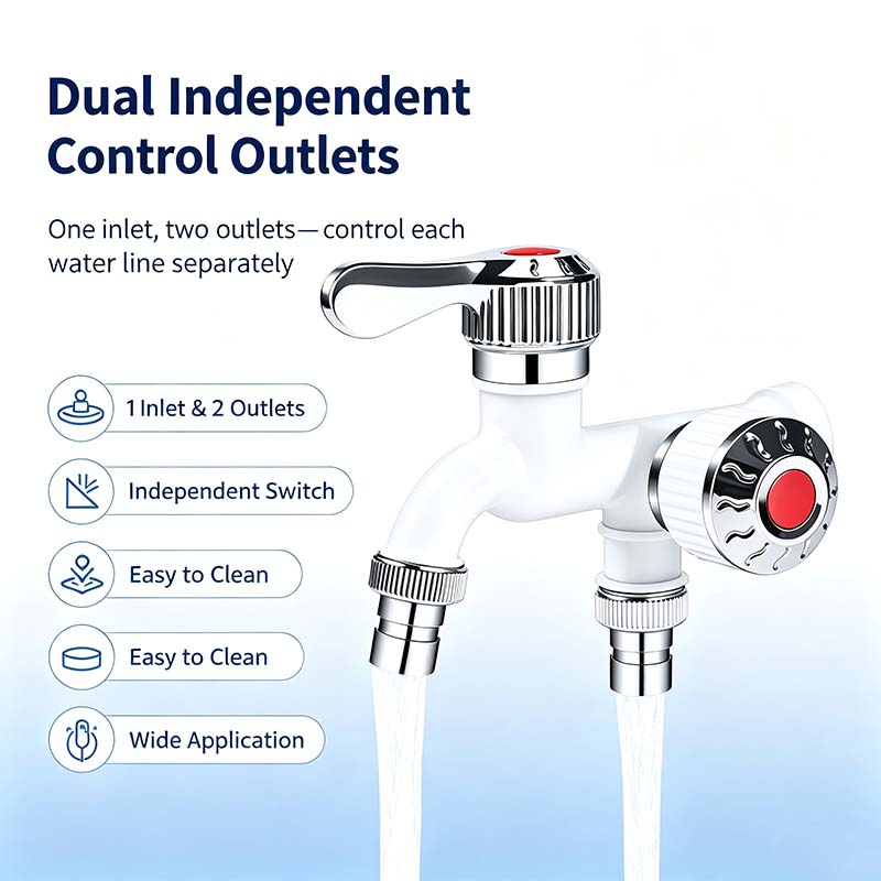 Dual Outlet Washing Machine Plastic Faucet, 1 In 2 Out Water Plastic Tap