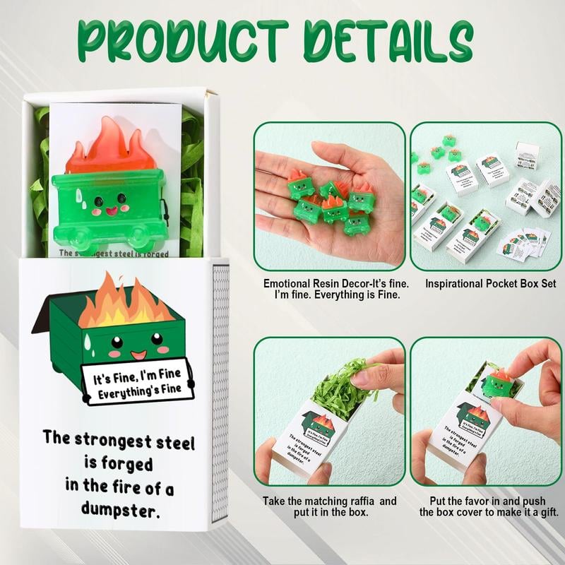 🎁 ✨ Glow-in-the-Dark Mini Dumpster Fire Resin Ornament Set(9 Pcs) – Valentine’s Desk Stress Relief Figurine🔥