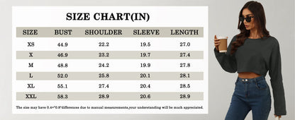 Women Long Sleeve Cropped Sweatshirt Oversized Crew Neck Workout Tops
